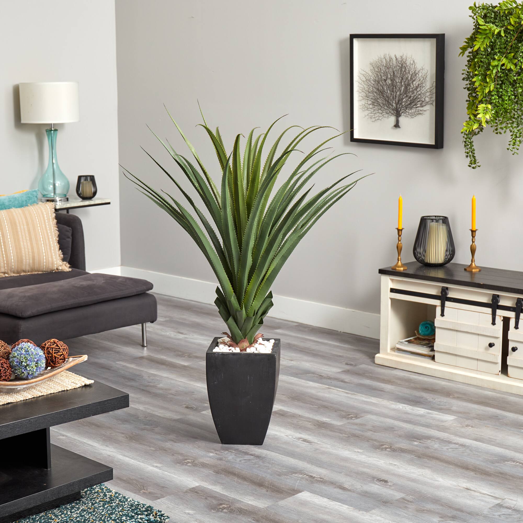 4.5ft. Spiked Agave Plant In Black Planter